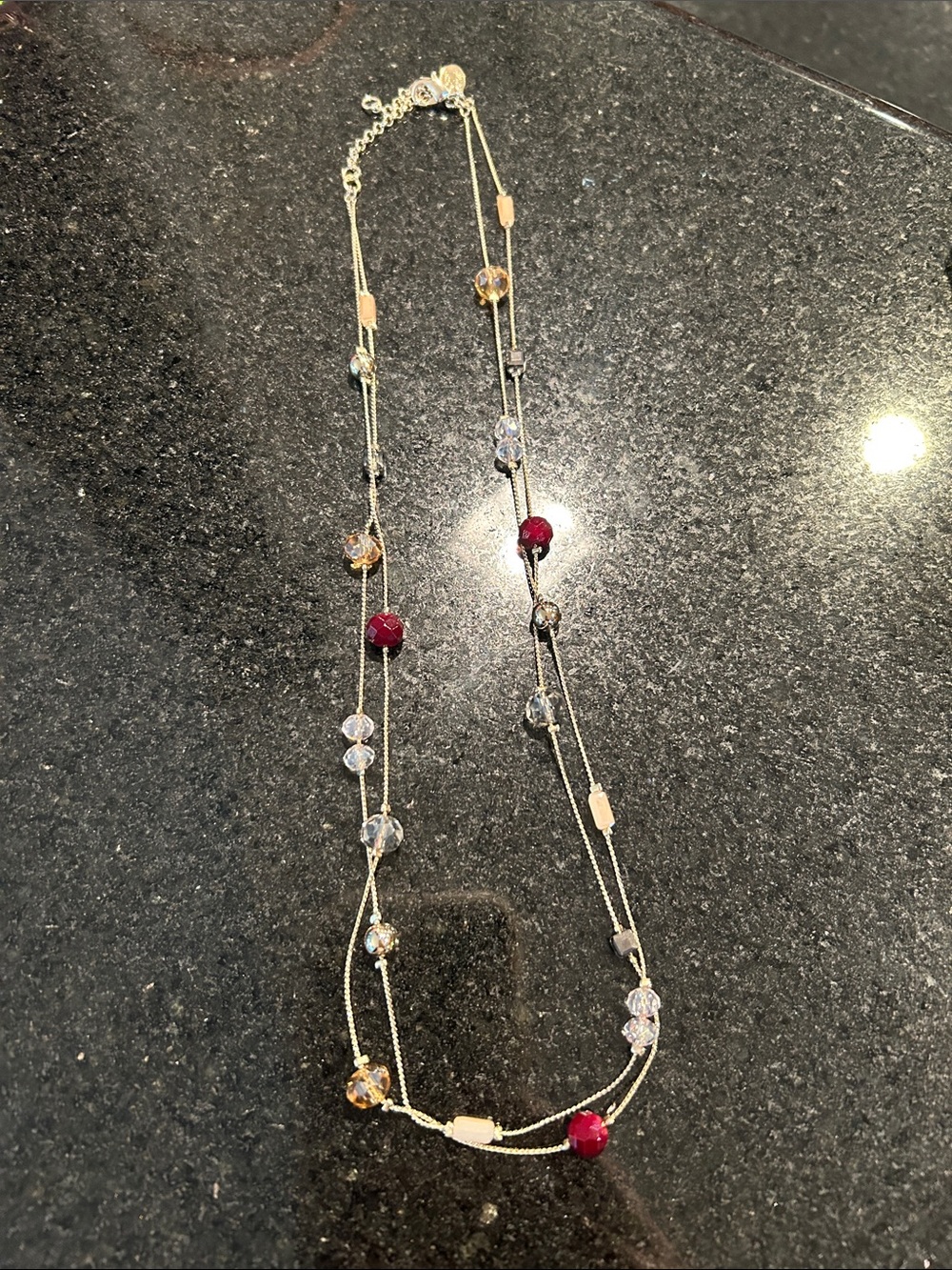 LOFT Gold-Tone Layered Necklace with Red and Clear Beads